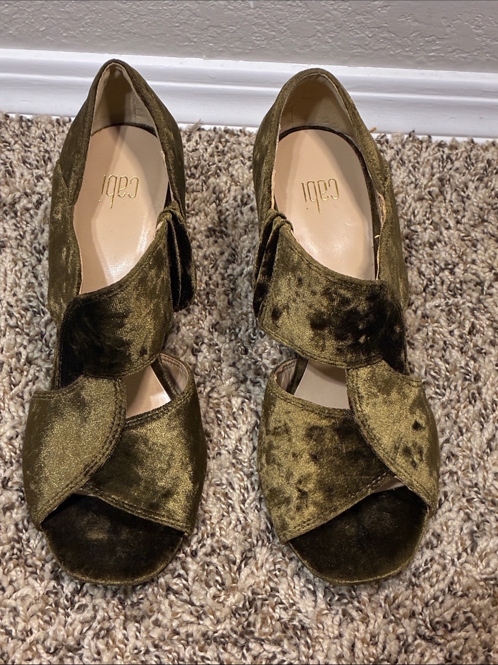 Olive Velvet Peep-Toe Heels -